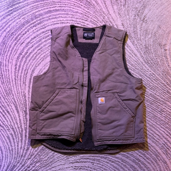 Carhartt Other - Carhartt Tan Vest with Dark Gray Sherpa Lining